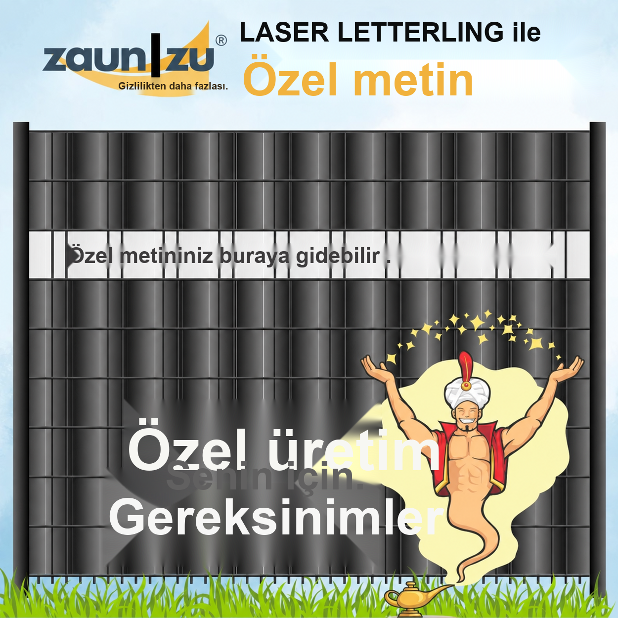 Lazer yazılı çit kapama şeridi – İSTEĞE ÖZEL YAZI