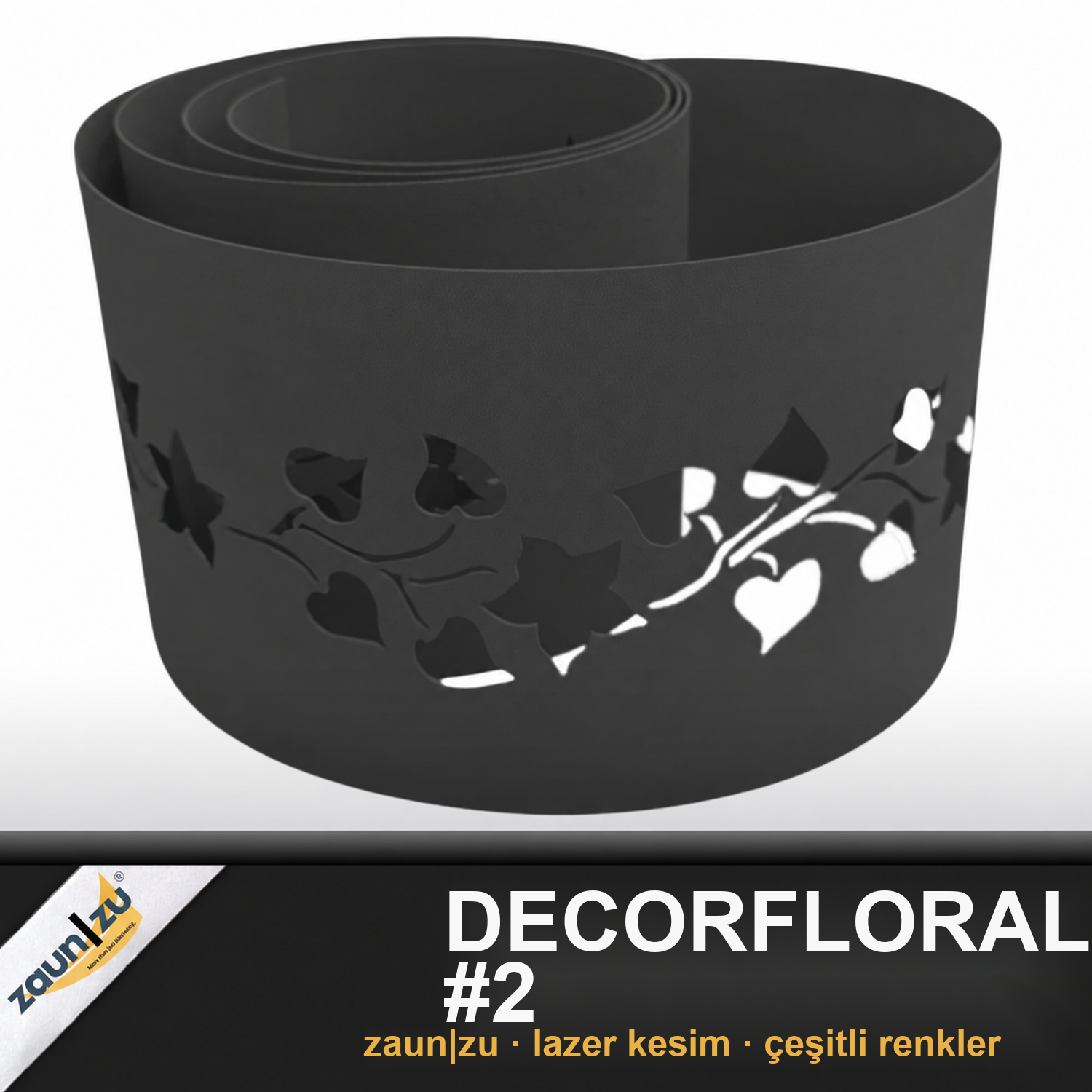zaun|zu PREMIUM Dekor Floral #2: çift çubuklu panel çit için lazer desenli çit kaplama şeridi – 2,55 m – Görünüm 2